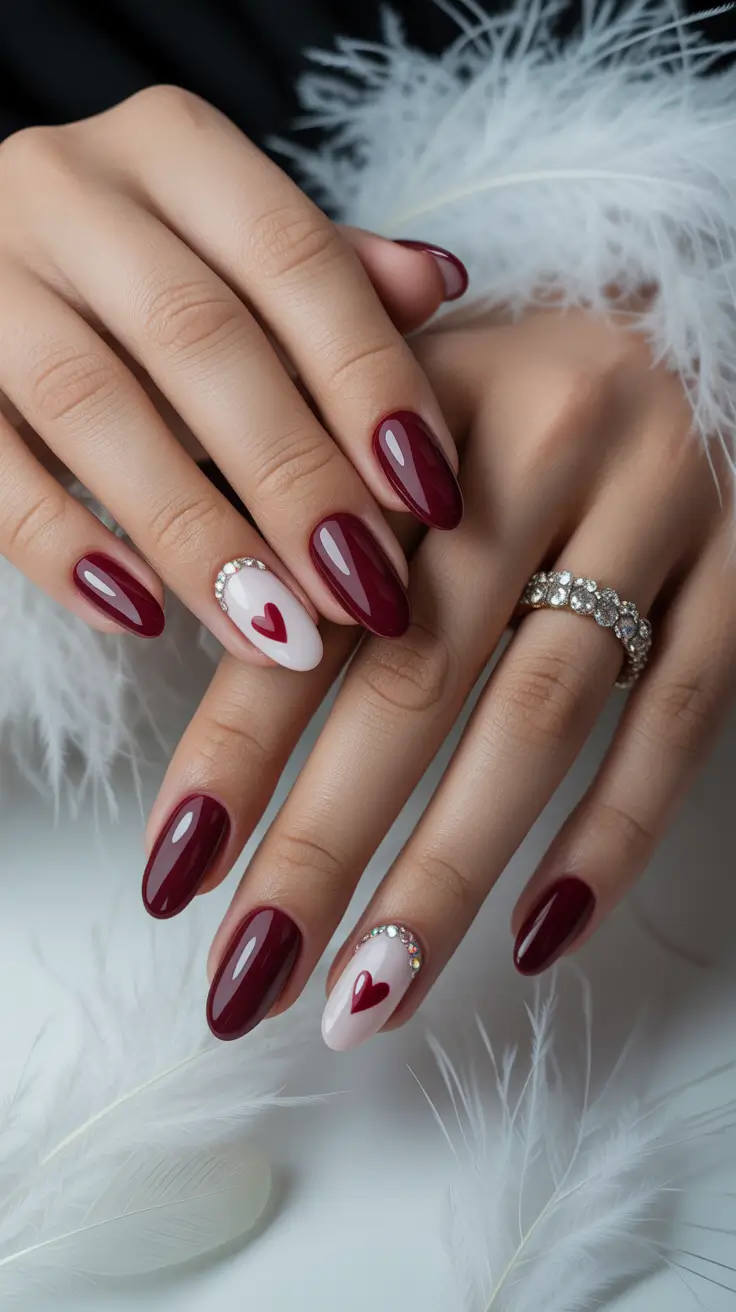 Trendy almond nails 2026 Romantic Ruby Heart Almonds