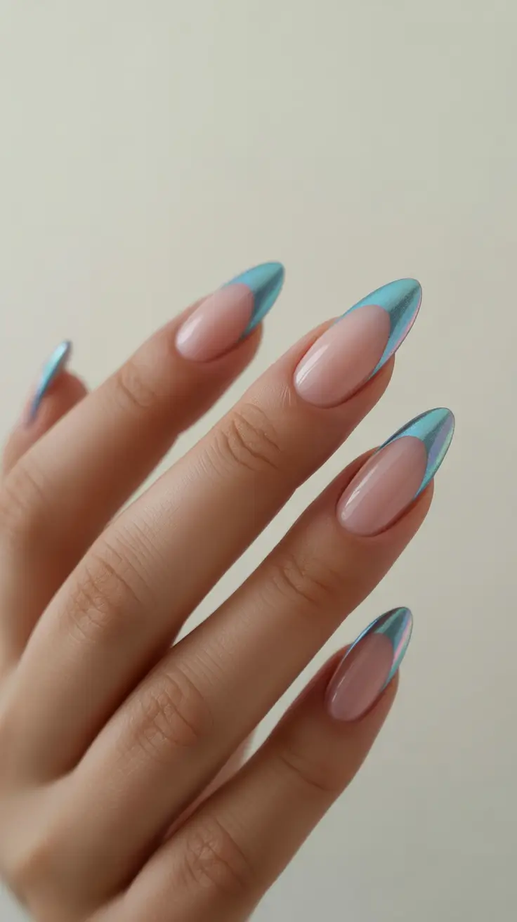 Trendy almond nails 2026 Blue Mirage Double-Tone Tips