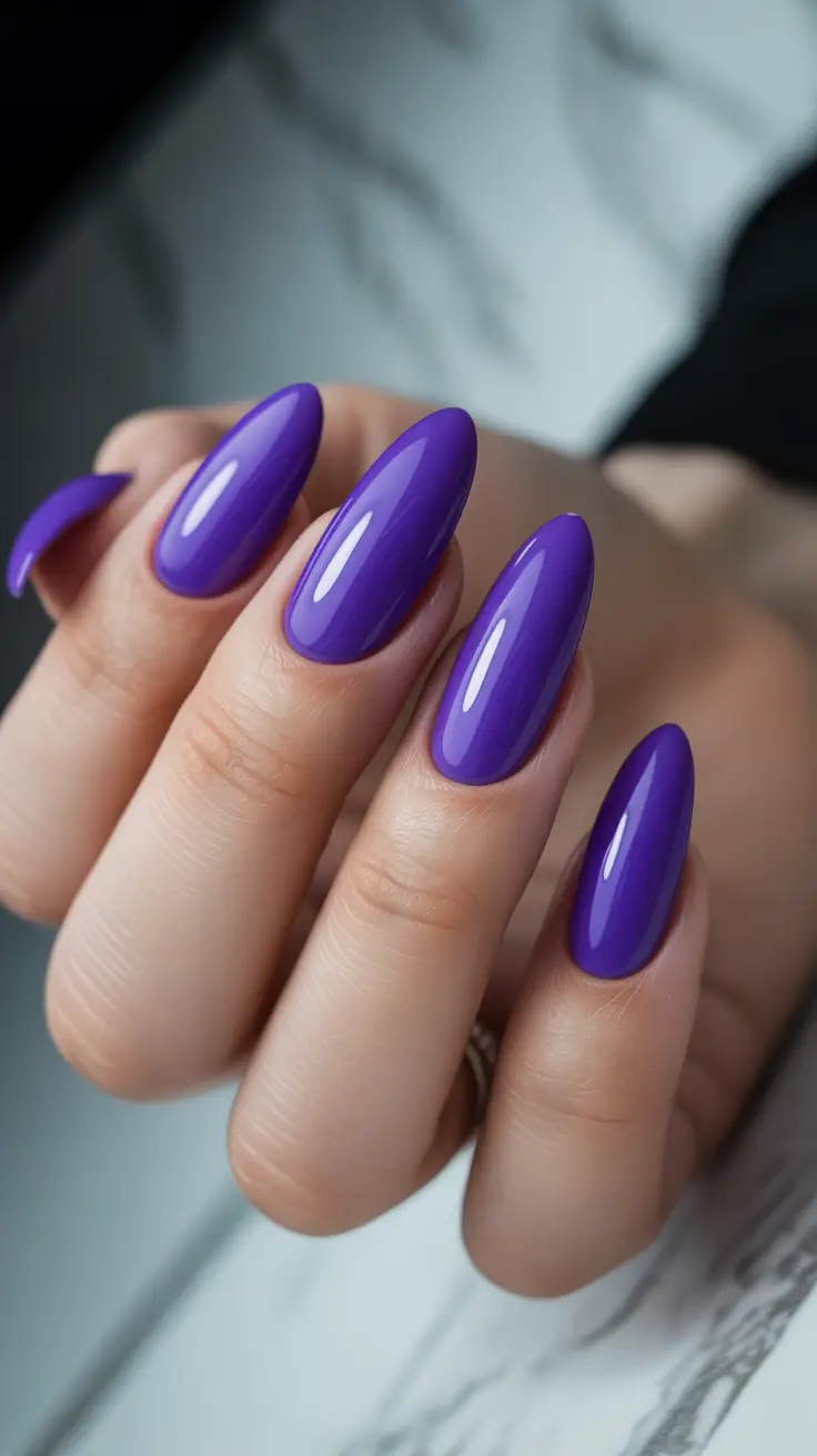 Trendy almond nails 2026 Royal Violet Almond Shine