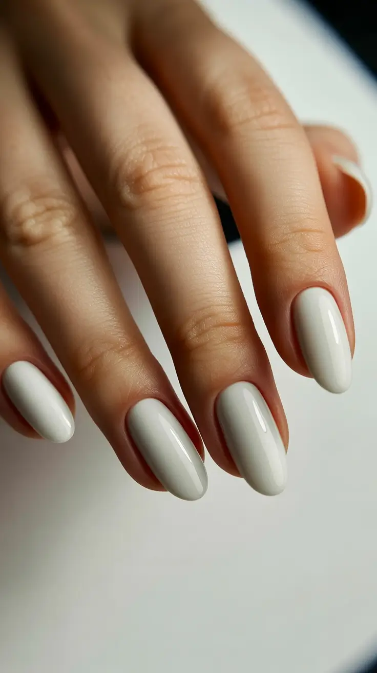 Trendy almond nails 2026 Soft White Almond Calm