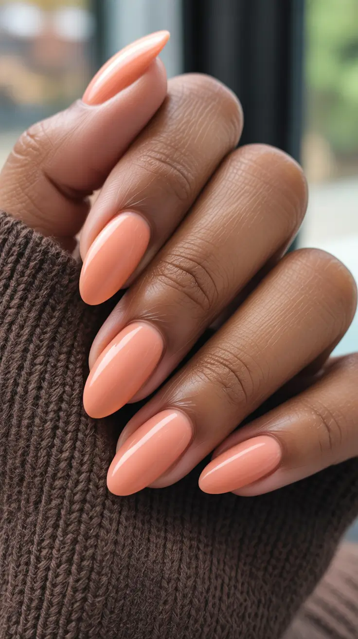 Trendy almond nails 2026 Soft Peach Almond Glow