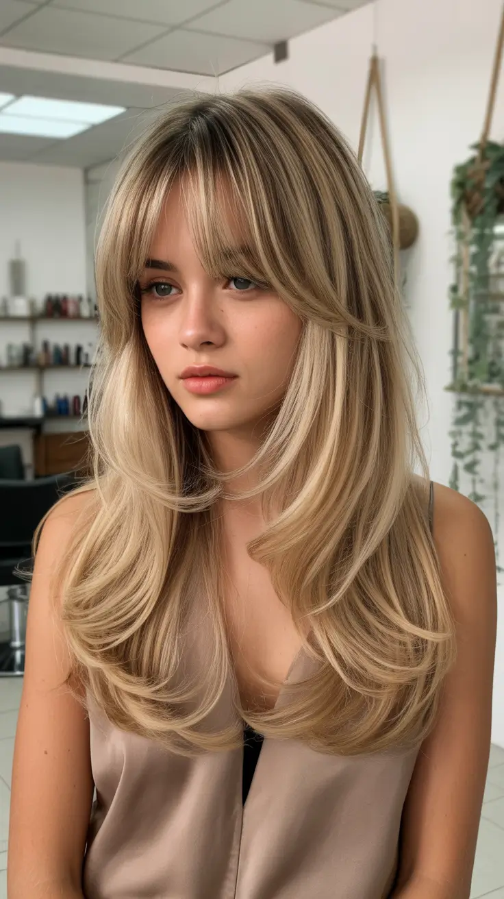 haircuts with bangs 2026 Polished Long Layers With Curtain Bangs