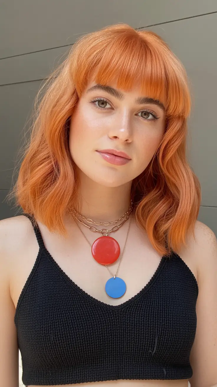 haircuts with bangs 2026 Fiery Midi With Blunt Bangs