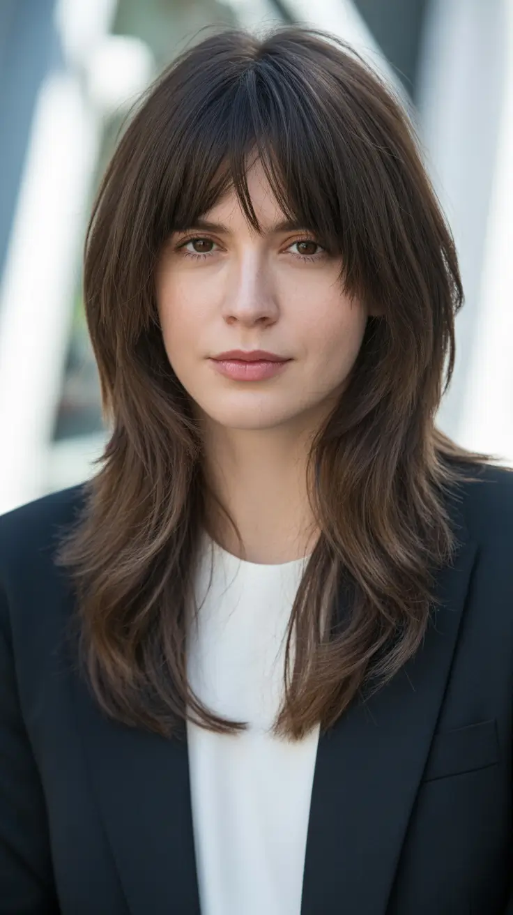 haircuts with bangs 2026 Timeless Medium Layers With Tapered Bangs