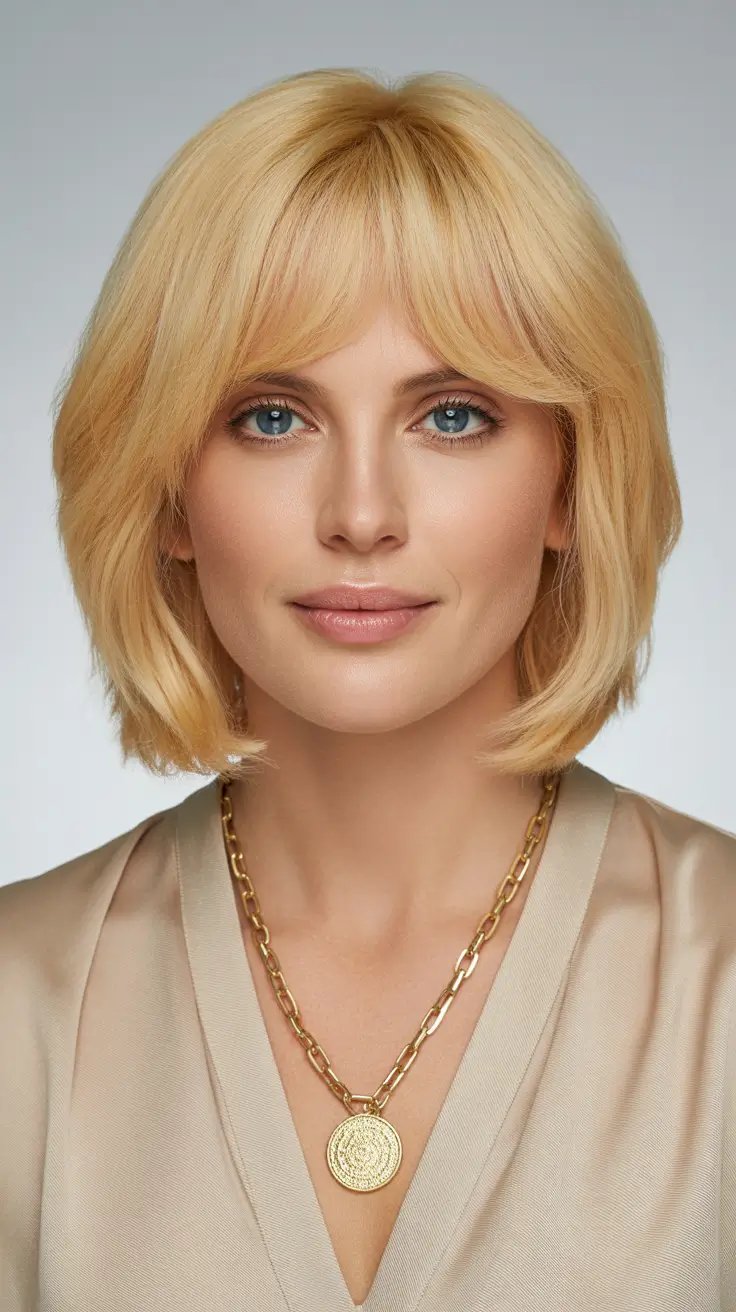 haircuts with bangs 2026 Golden French Bob Glow