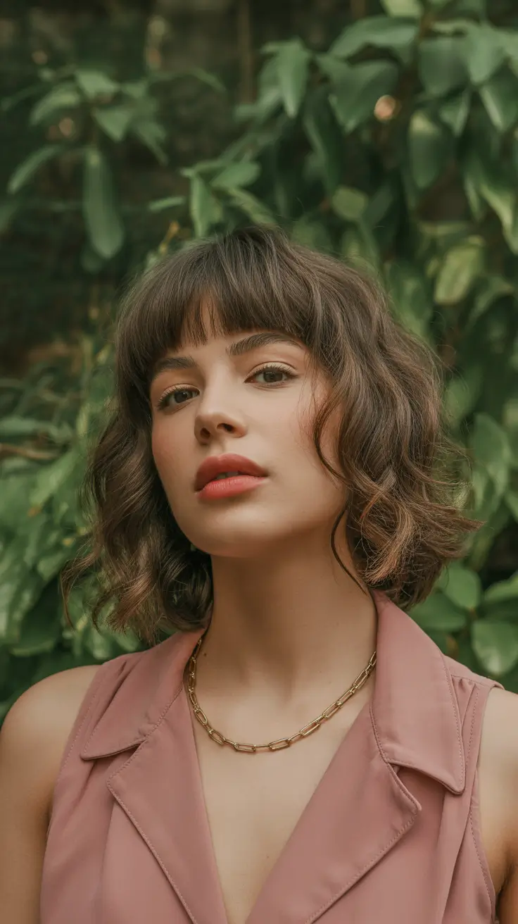 haircuts with bangs 2026 Curly Bob With Soft Bangs