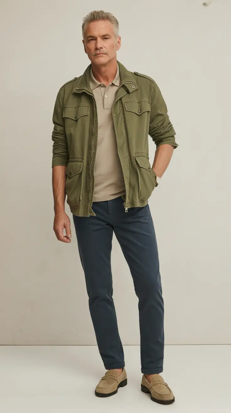 Trendy Outfits for Men Over 50 2026 Utility Green