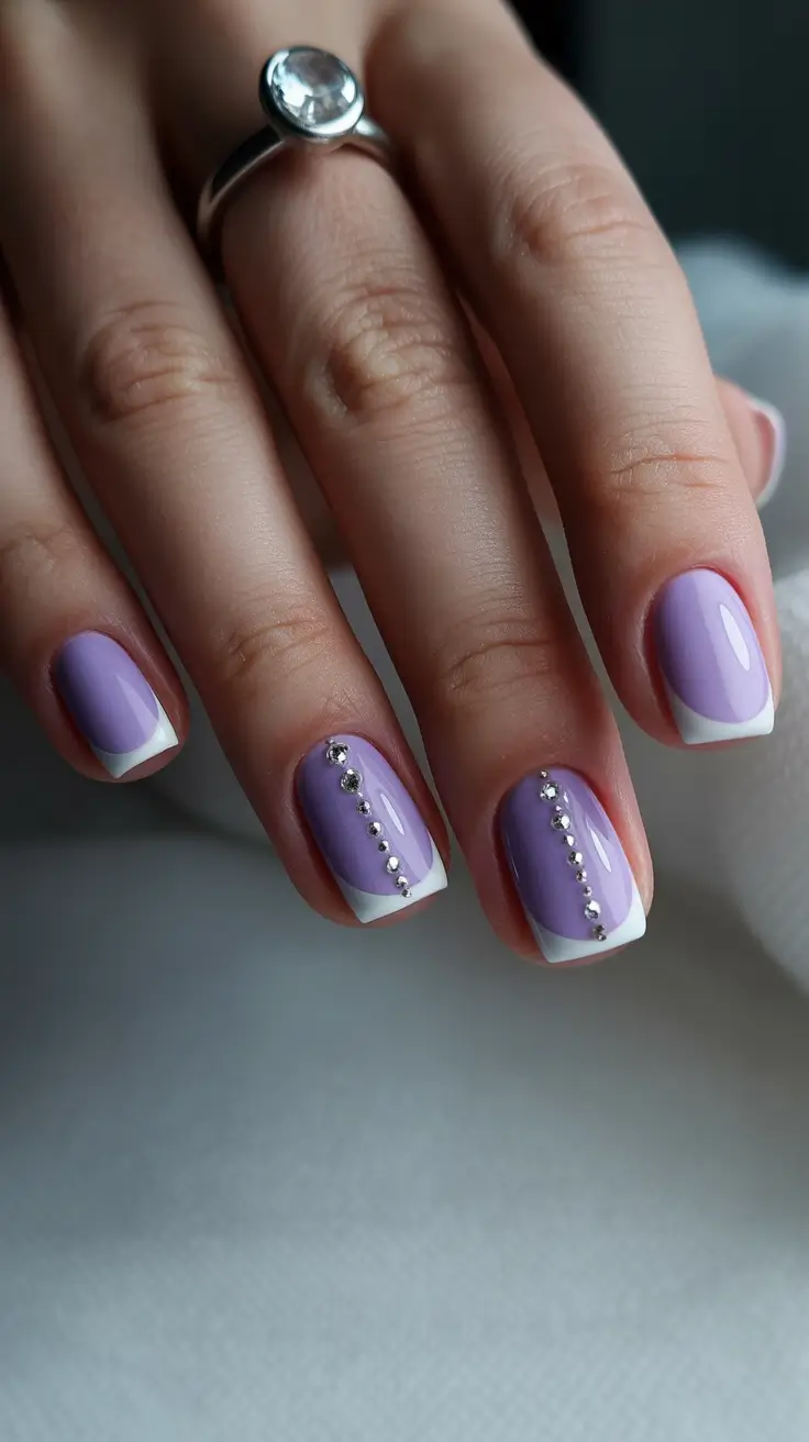 wedding nail designs for bride 2026 Soft Lilac French With Crystal Veil Detailing