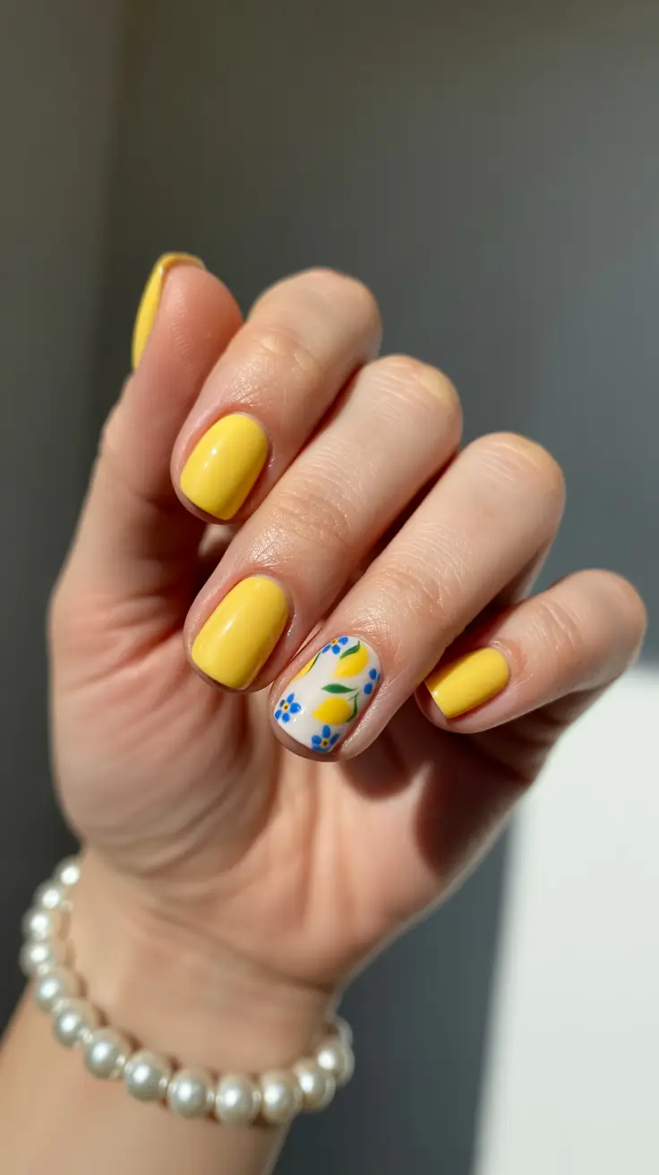 yellow nails trend 2026 Sunny Minimalism With a Botanical Twist
