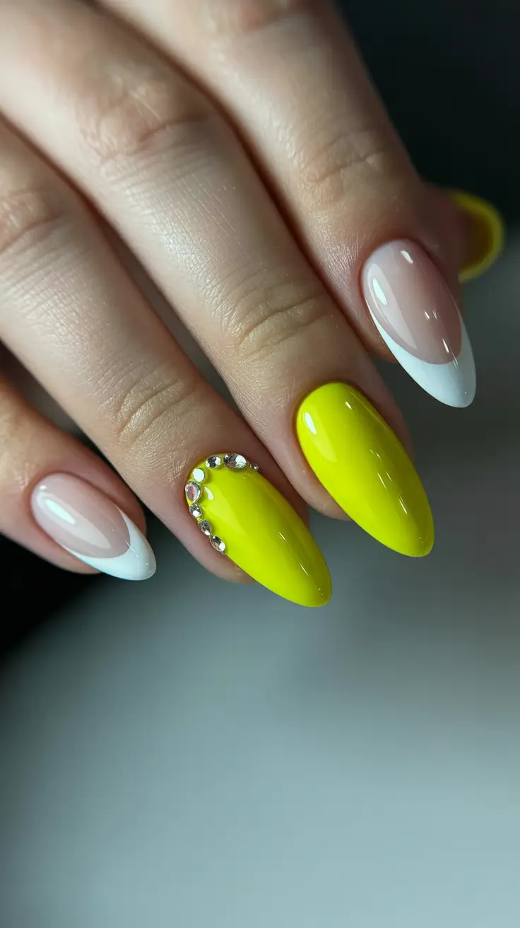 yellow nails trend 2026 Crystal-Lined Citrus French Fusion