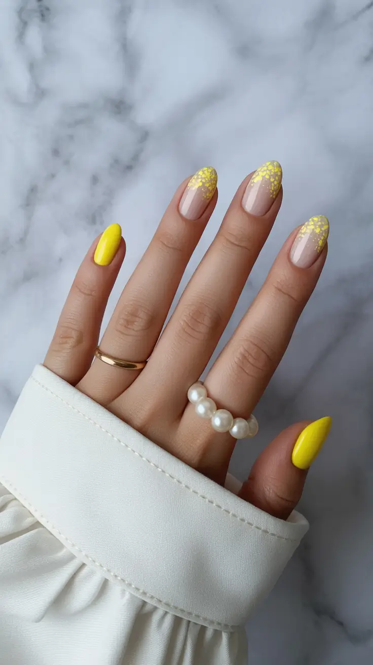 yellow nails trend 2026 Confetti Citrus French Fade