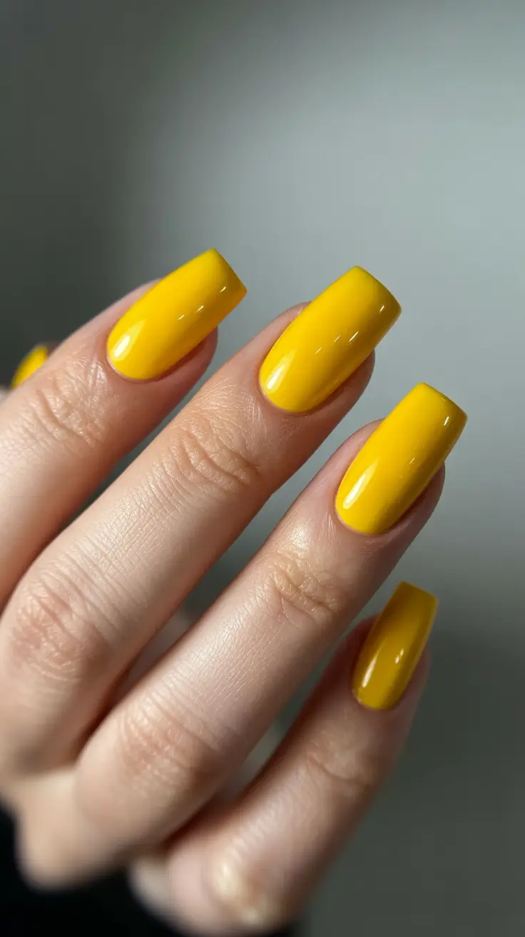 yellow nails trend 2026 Classic Sunshine Squares With High Gloss