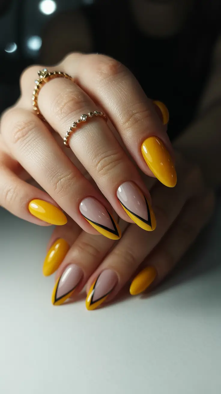 yellow nails trend 2026 Graphic Chevron French in Bold Citrus