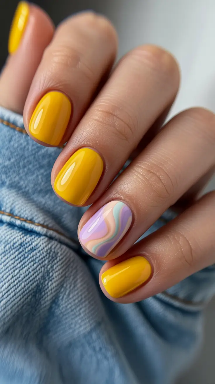 yellow nails trend 2026 Pastel Swirls on Butter-Gloss Tips