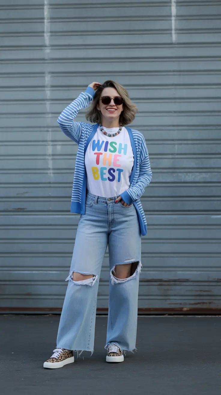 spring mom outfits 2026 Bright Stripes and Playful Spring Denim