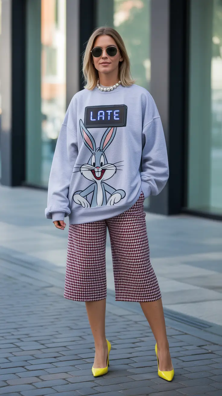 spring mom outfits 2026 Playful Graphics With Statement Shorts