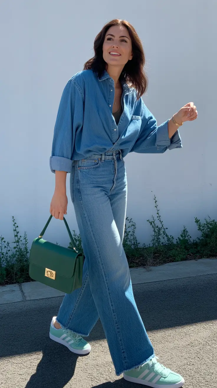 spring mom outfits 2026 Double Denim With Fresh Spring Accents