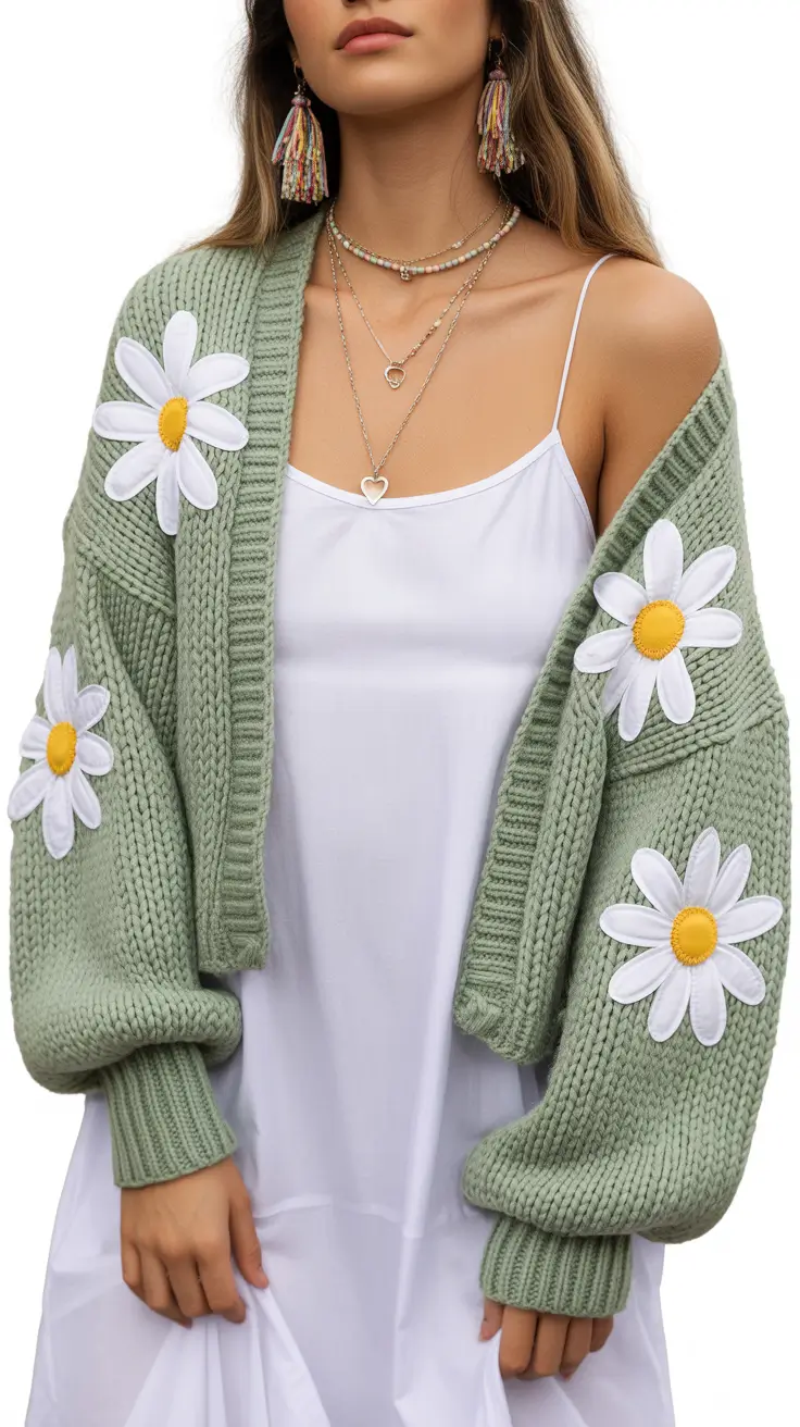 spring y2k outfits 2026 Daisy Knit Charm With a Soft Spring Glow