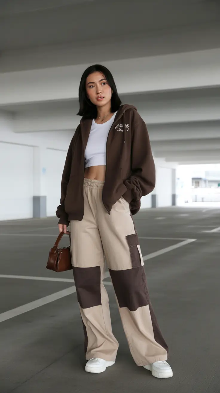 spring y2k outfits 2026 Two-Tone Cargo Comfort With Soft Neutrals