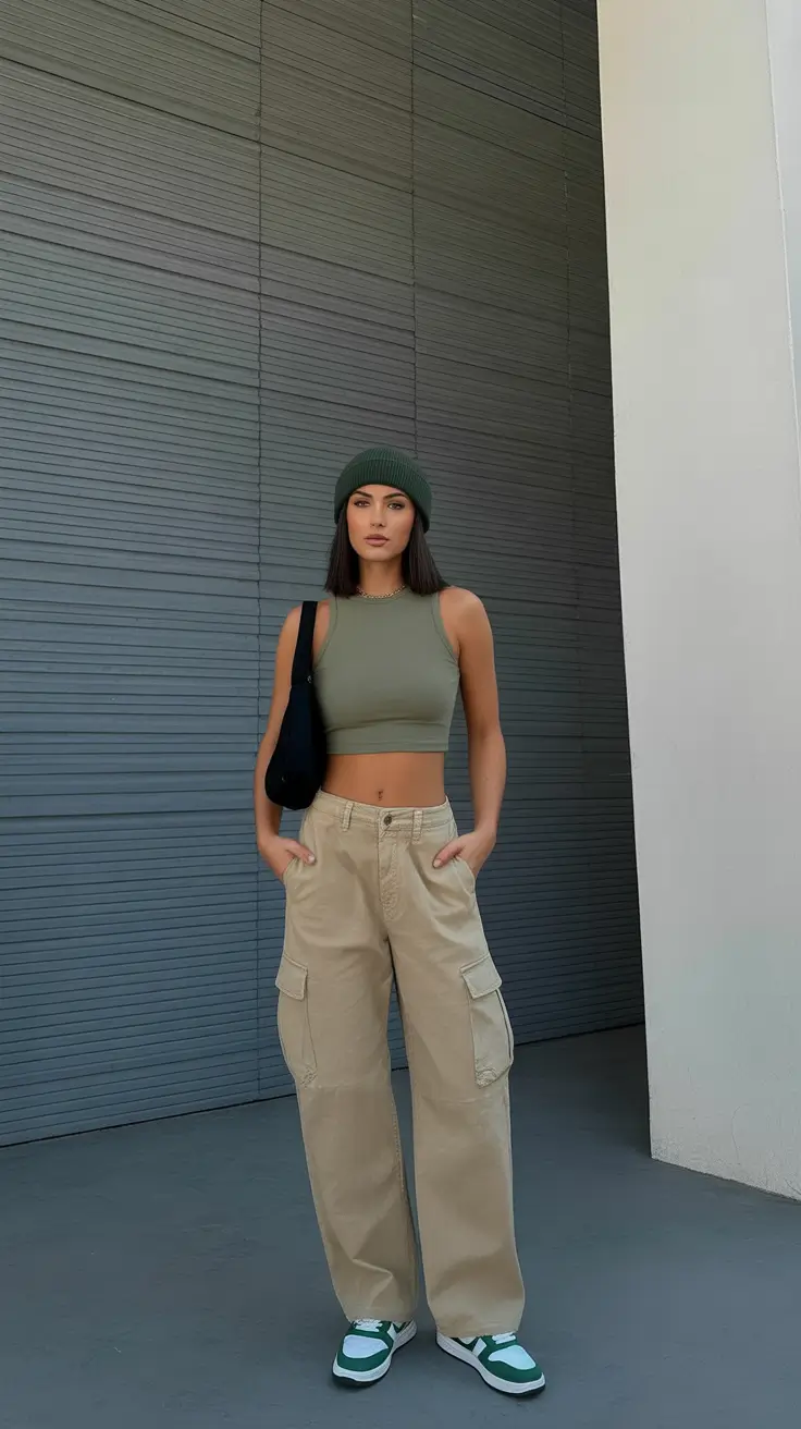 spring y2k outfits 2026 Olive Streetwear Simplicity With Clean Lines