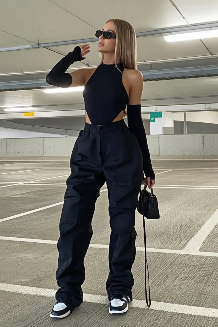 spring y2k outfits 2026 Midnight Tech-Grunge Energy