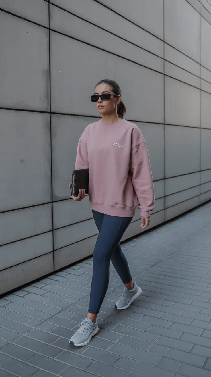 leggings outfit spring 2026 Blush and Slate Tones for a Clean Modern Spring Walk