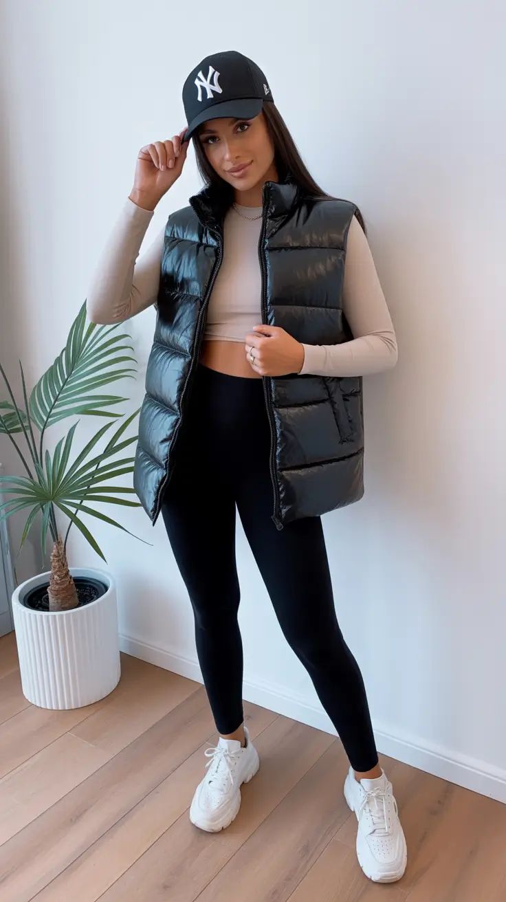 leggings outfit spring 2026 Sporty Black Vest and Leggings for a Sleek Athletic Spring Look