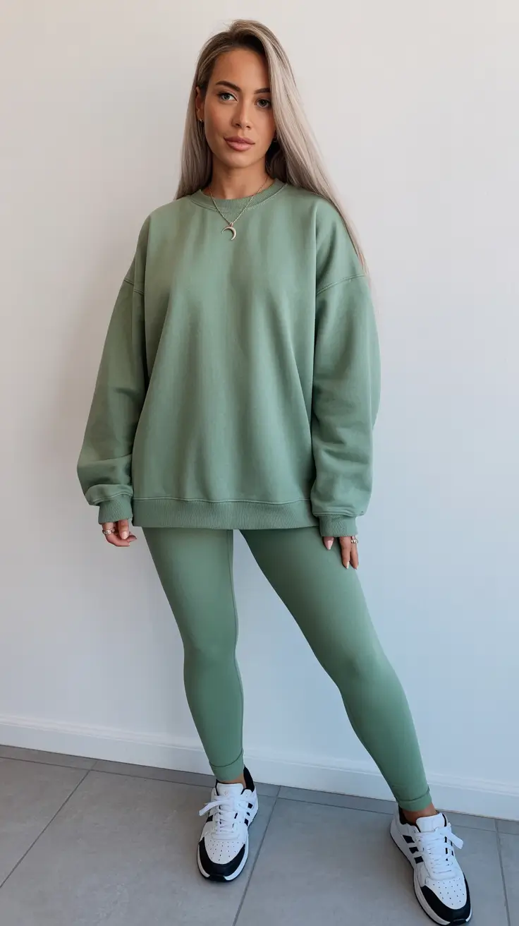 leggings outfit spring 2026 Sage Monochrome for a Clean Elevated Look