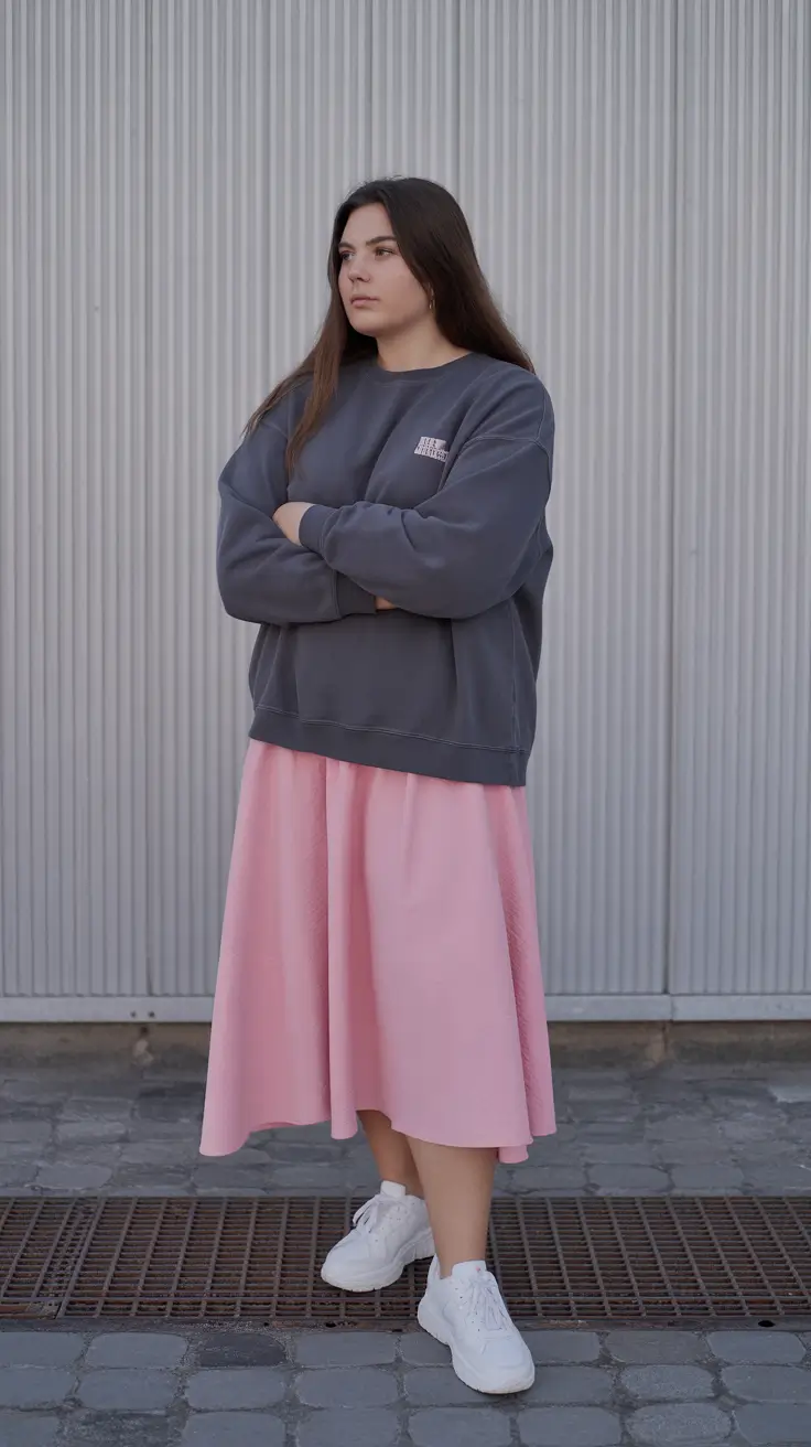 midsize spring outfits 2026 Sporty-Sweatshirt-Ease-With-Soft-Pink-Movement