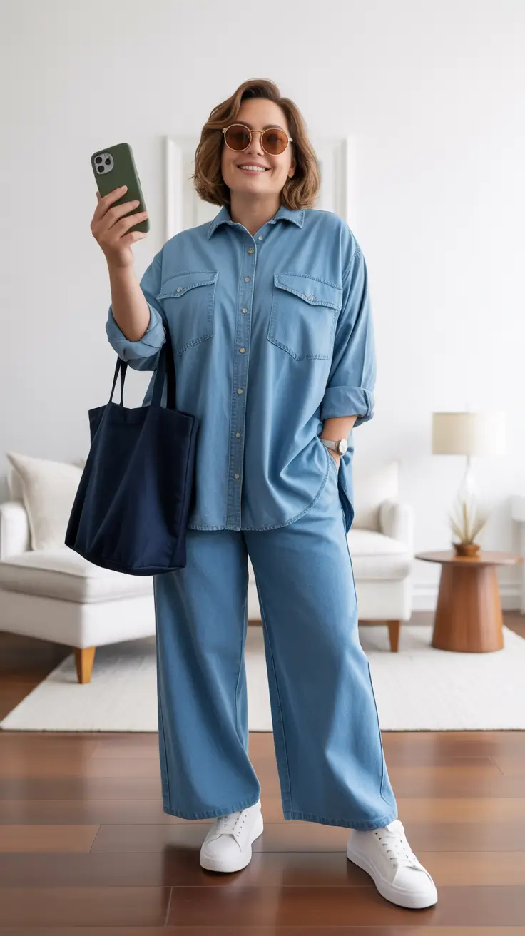 midsize spring outfits 2026 Relaxed-Monochrome-Denim-for-Everyday-Ease