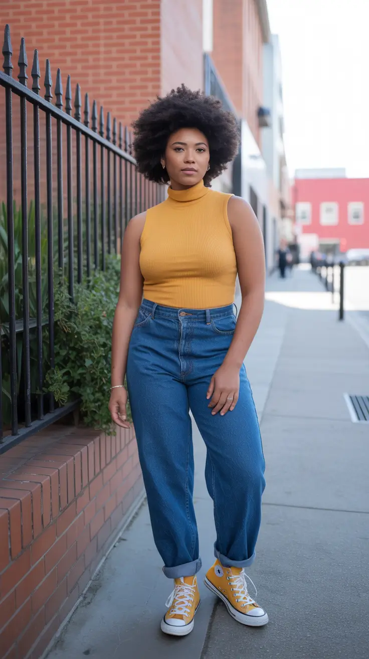 midsize spring outfits 2026 Bold-Mustard-and-Denim-for-Confident-Spring-Energy