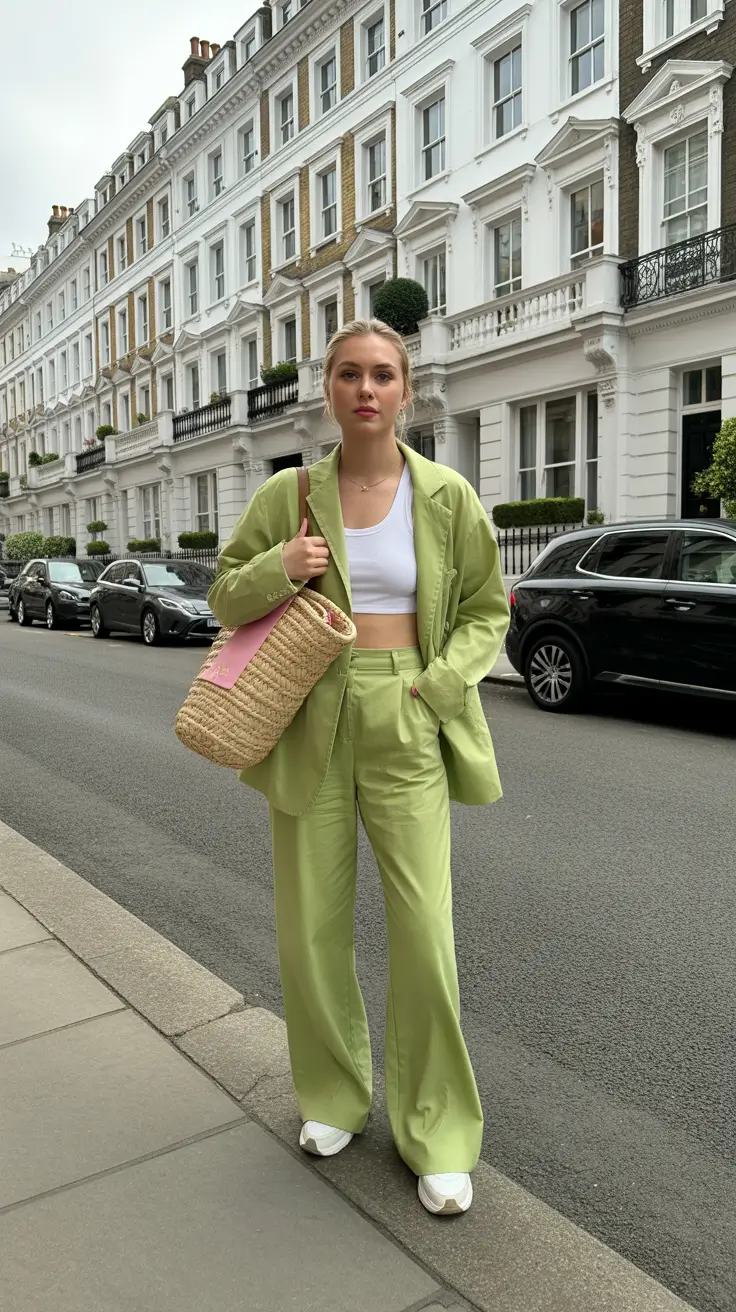 modest spring outfits 2026 Light Pistachio Suiting for Soft Spring Power