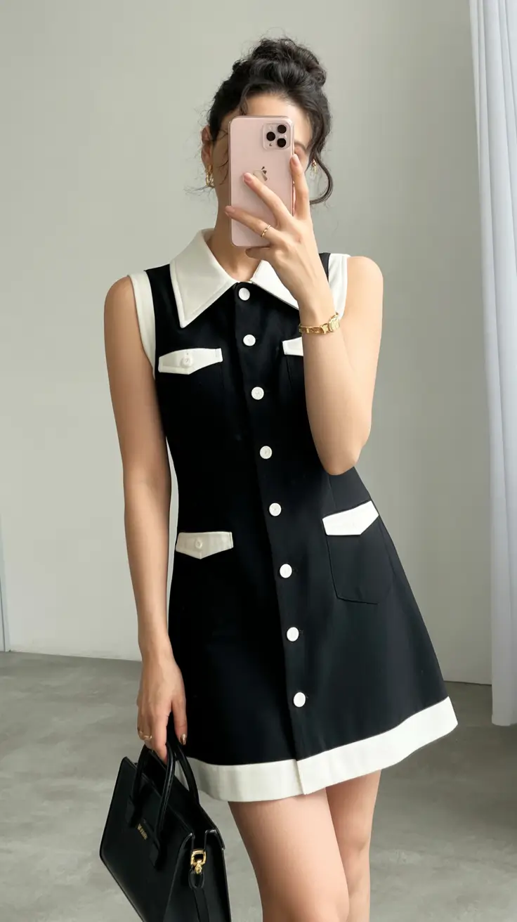 modest spring outfits 2026 Monochrome Retro Mini with Polished Details