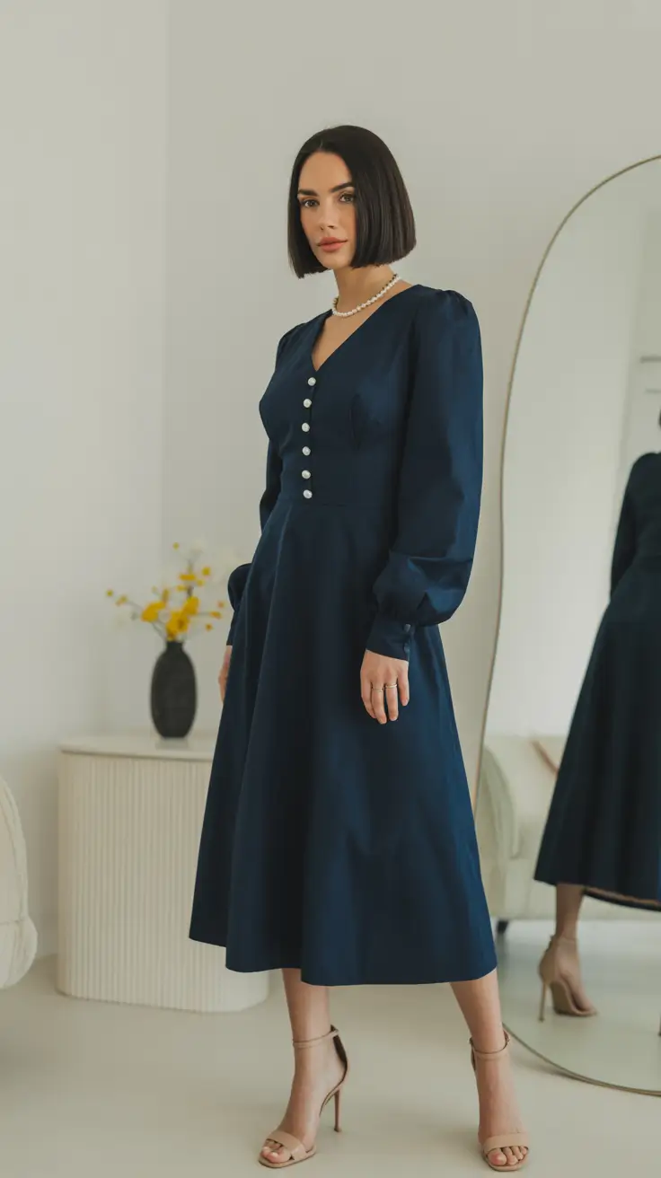 modest spring outfits 2026 Classic Navy Dress with Quiet Grace