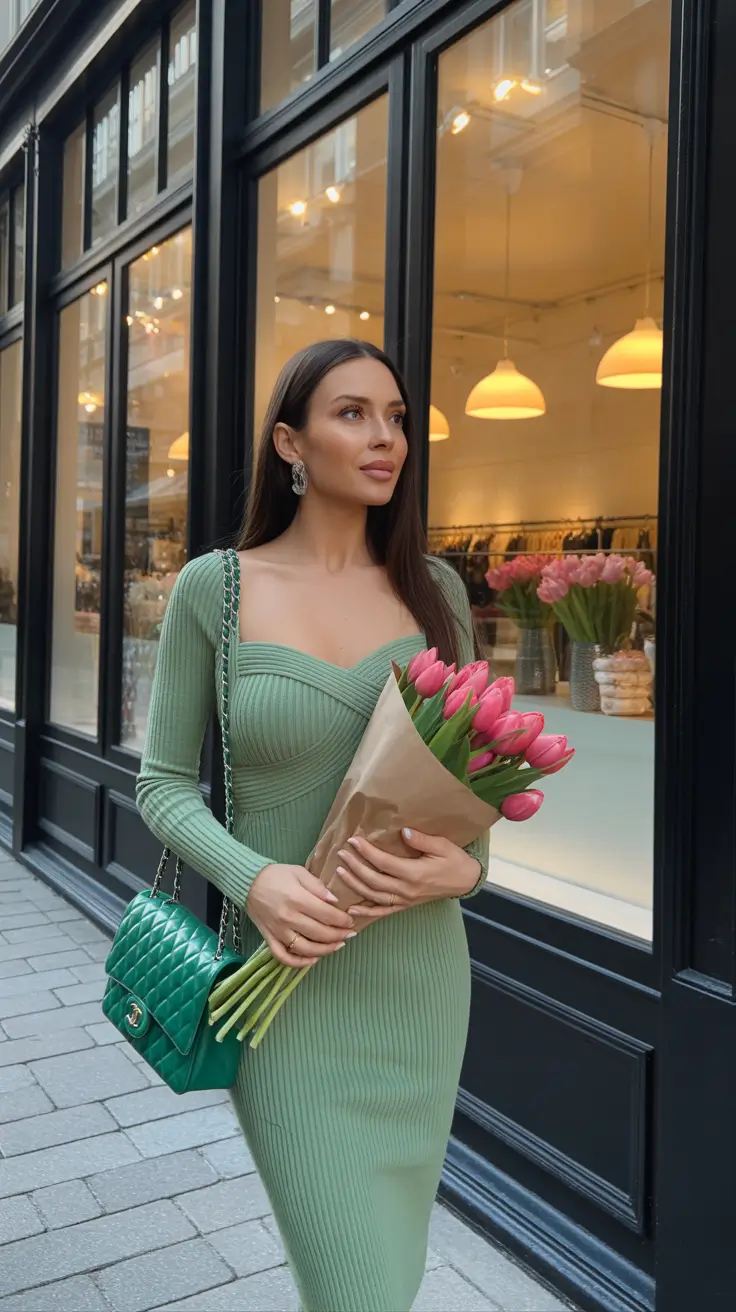 modest spring outfits 2026 Soft Green Knit Elegance for Blooming Days