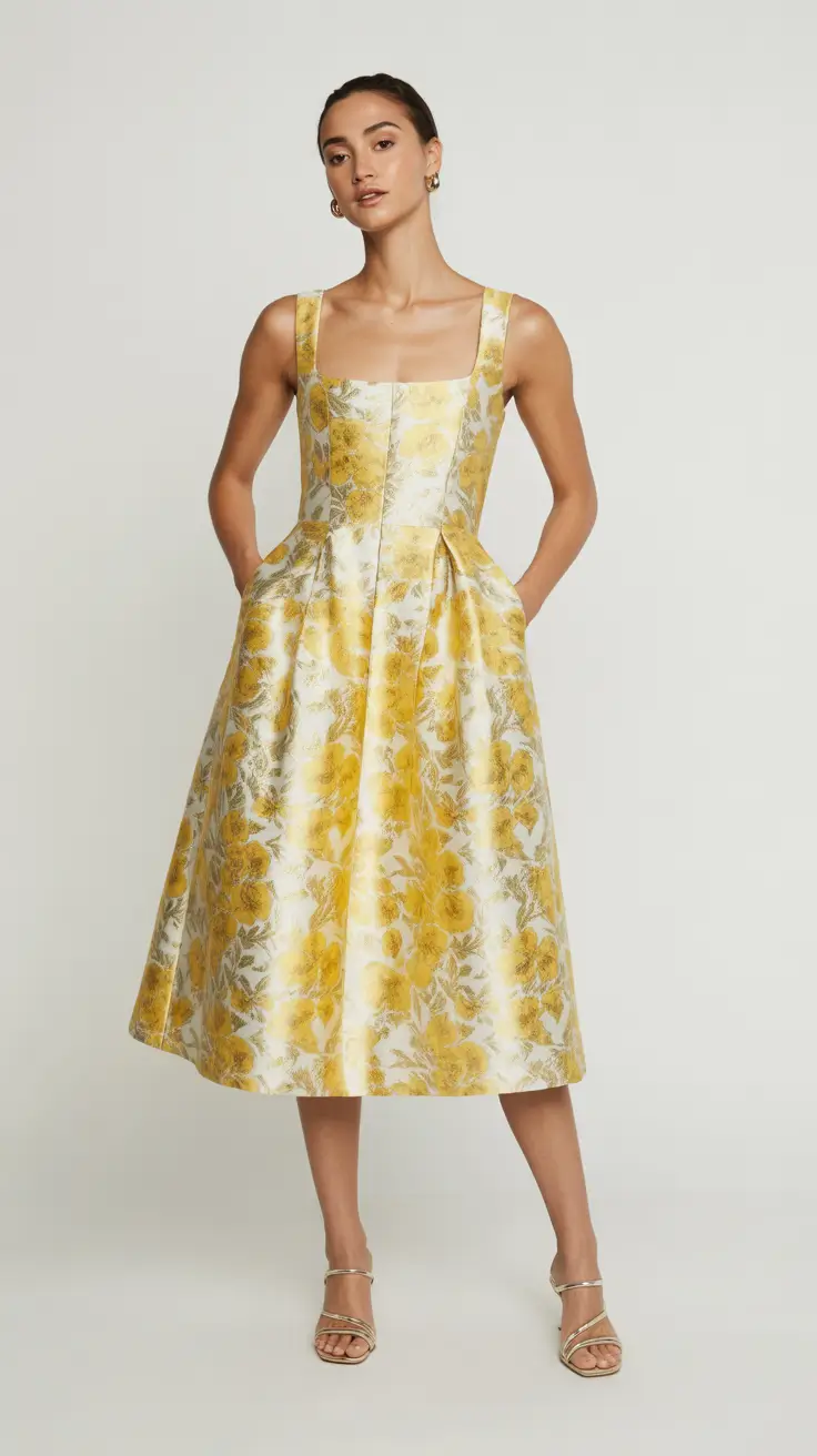 spring formal outfits 2026 Golden Rosette Elegance