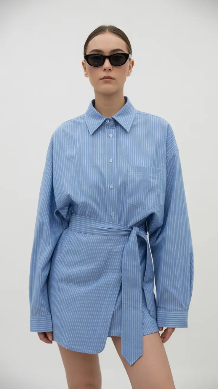 spring formal outfits 2026 Striped Blue Shirt-Dress Minimalism