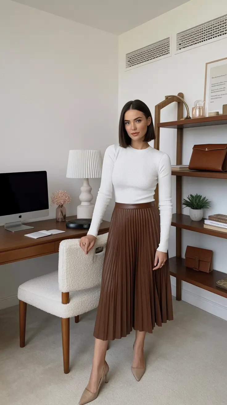 spring formal outfits 2026 Warm Pleats with Soft Minimalism