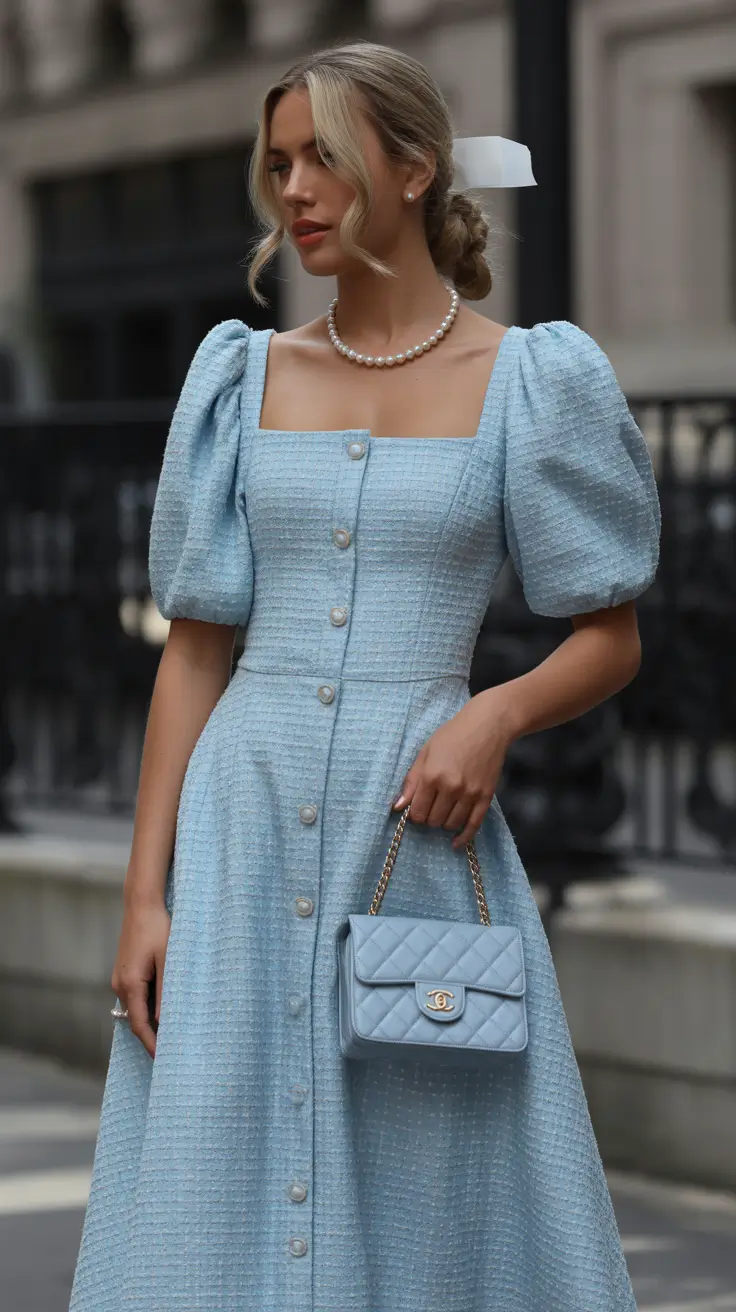 old money spring outfits 2026 Soft Blue Elegance For Spring Evenings