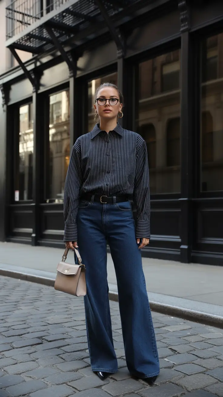 simple spring outfits 2026 Pinstripes and Denim With Minimalist Authority