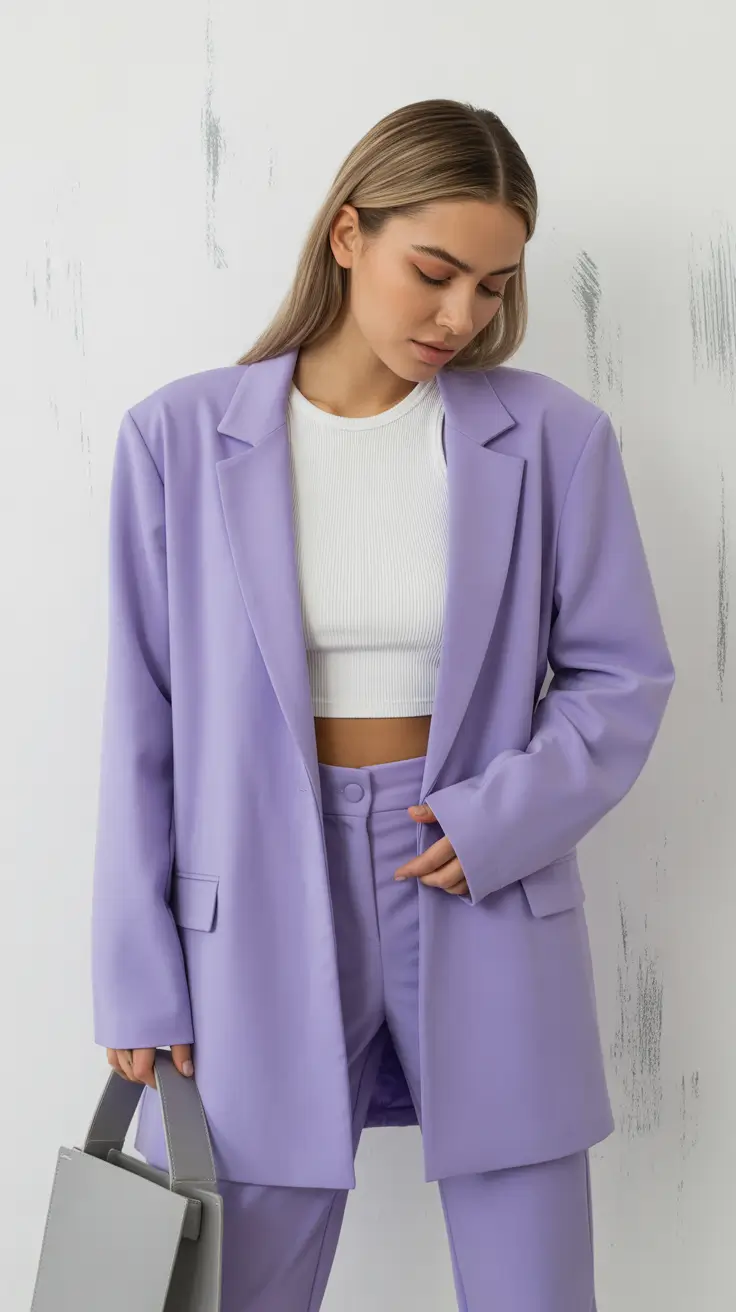 spring blazer outfits 2026 The Soft Power of a Monochrome Lilac Suit
