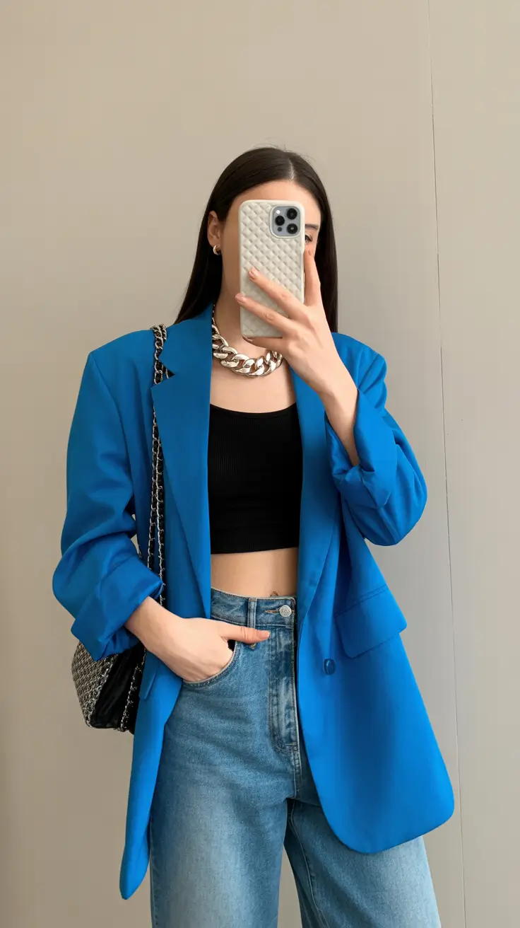spring blazer outfits 2026 Blue Blazer Weekend Mood with Easy Denim