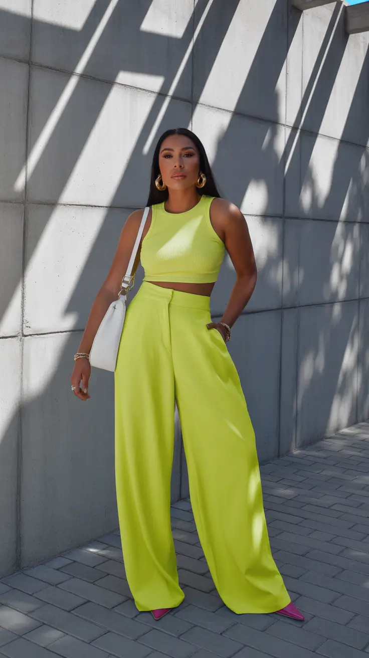 effortless spring going out outfits 2026 Lime-Toned Power for Bold Spring Nights