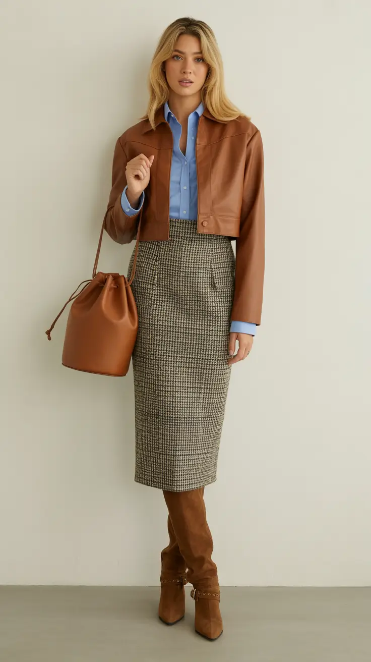 spring office outfits 2026 Classic Pencil Skirt With Spring-Toned Leather