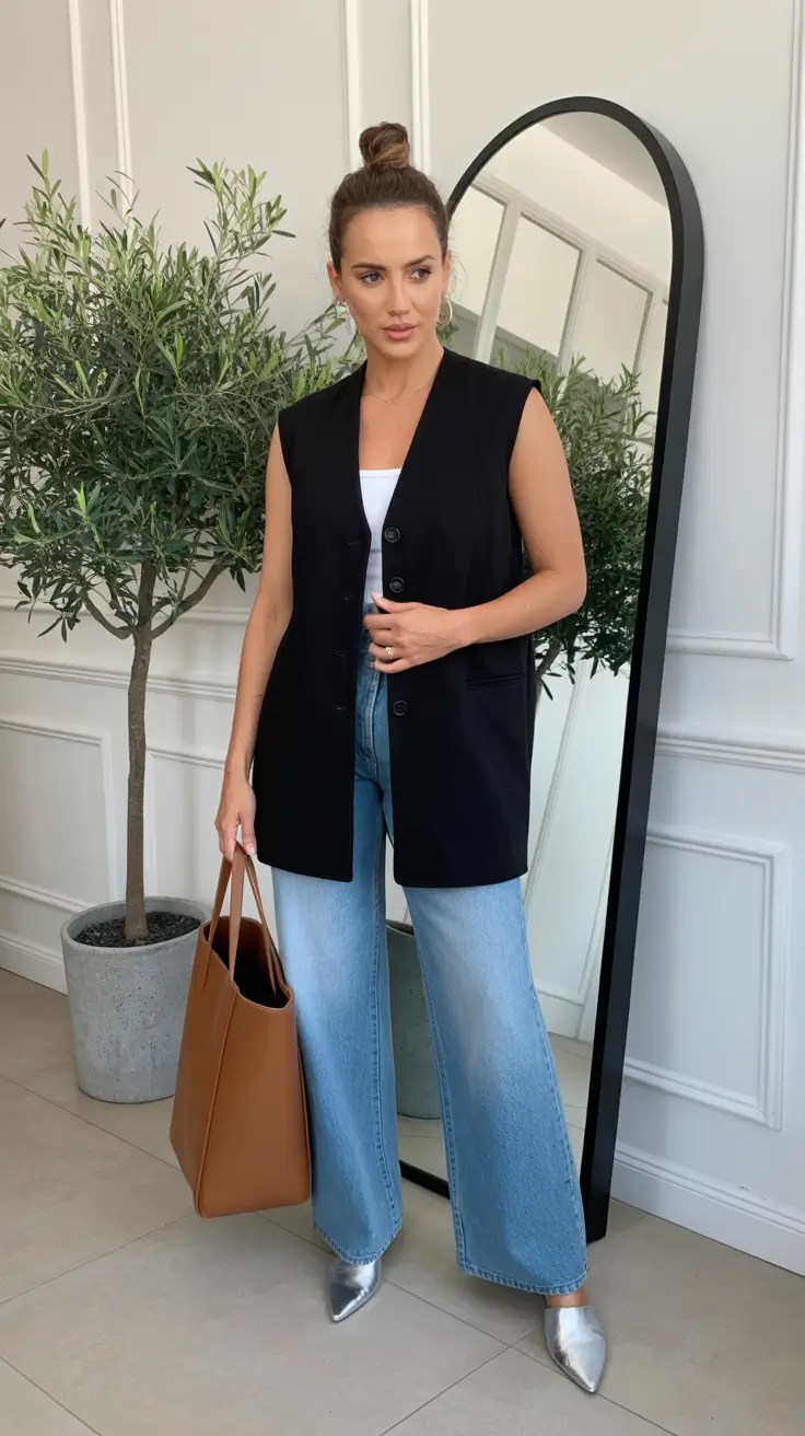 spring outfits women over 40 2026 Laid-Back Denim With a Tailored Layer