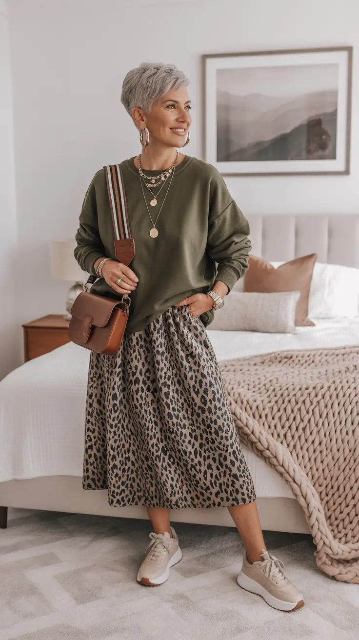 spring outfits for women over 50 2026 Sporty Neutrals With an Unexpected Wild Touch