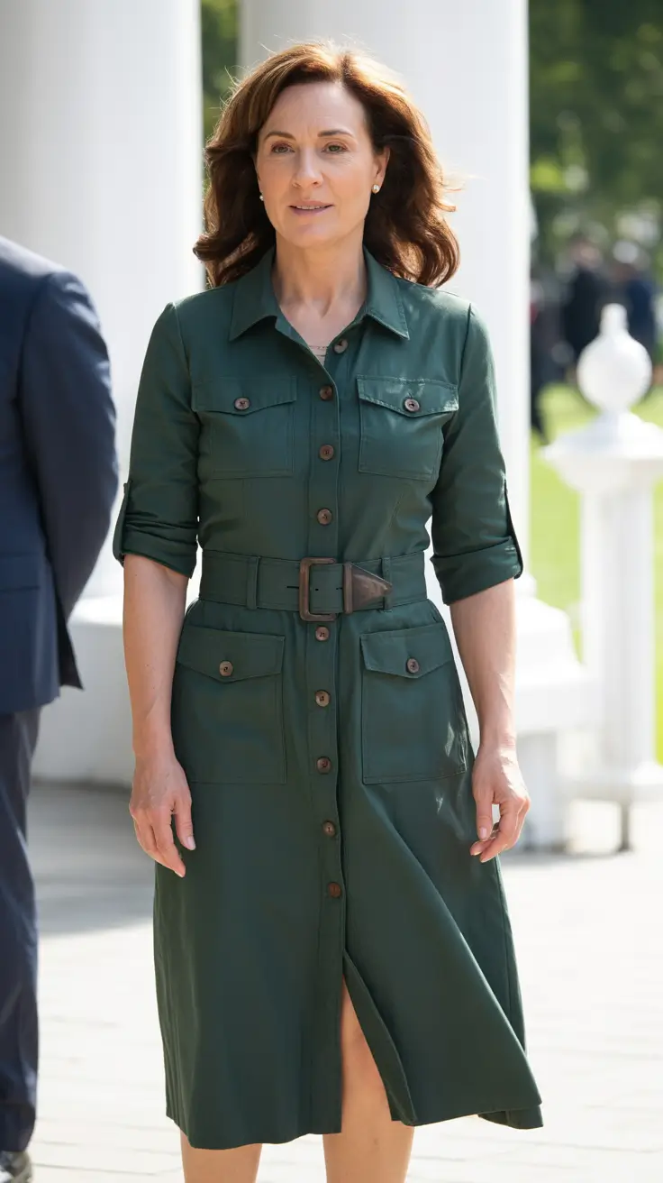 spring outfits for women over 50 2026 Structured Utility Chic in Deep Forest Green