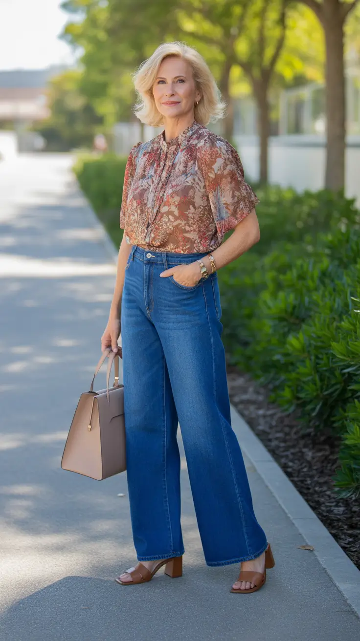 Effortless Spring Outfits for Women Over 60 2026 Earthy Prints and Denim with Quiet Confidence