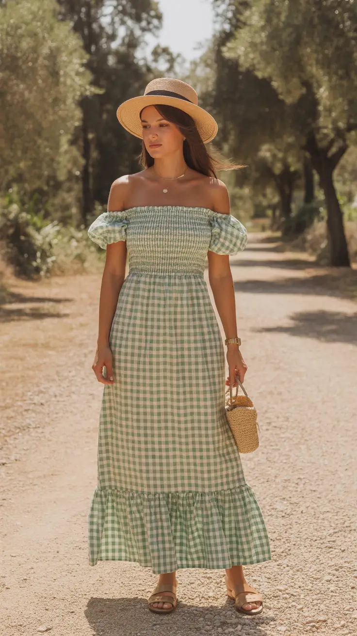 effortless spring travel outfits 2026 Romantic Gingham for Sun-Soaked Destinations