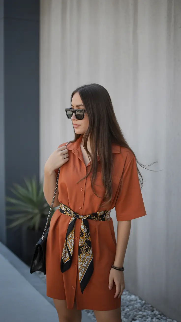 spring wardrobe essentials 2026 Rust Tones with a Scarf-Tied Waist